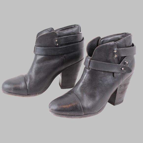 RAG & BONE New York Harrow Leather Ankle Boot 3.5" Block Heel Sz. 37.5 - Picture 3 of 14